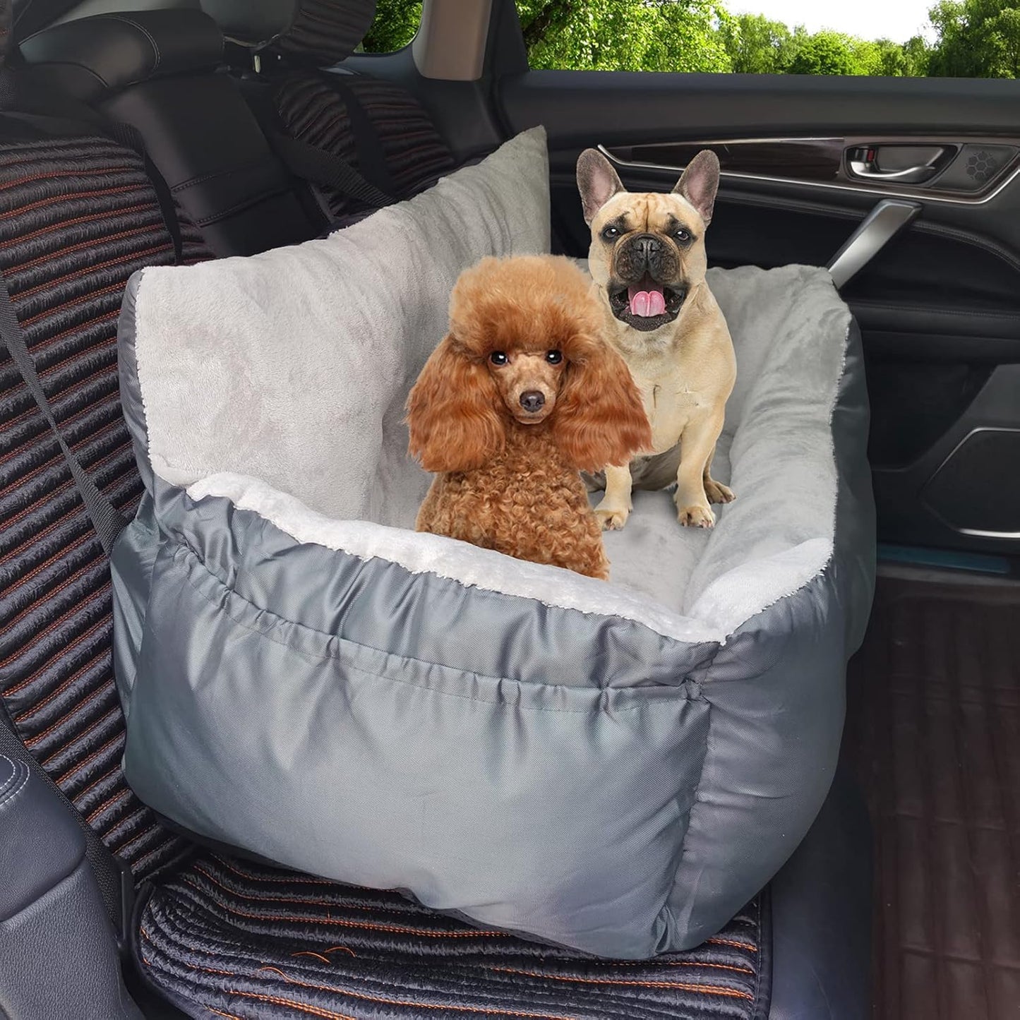Dog Car Seat - Washable, Anti-Slip Booster for Medium Dogs up to 65 LBS, 2 Seat Belts