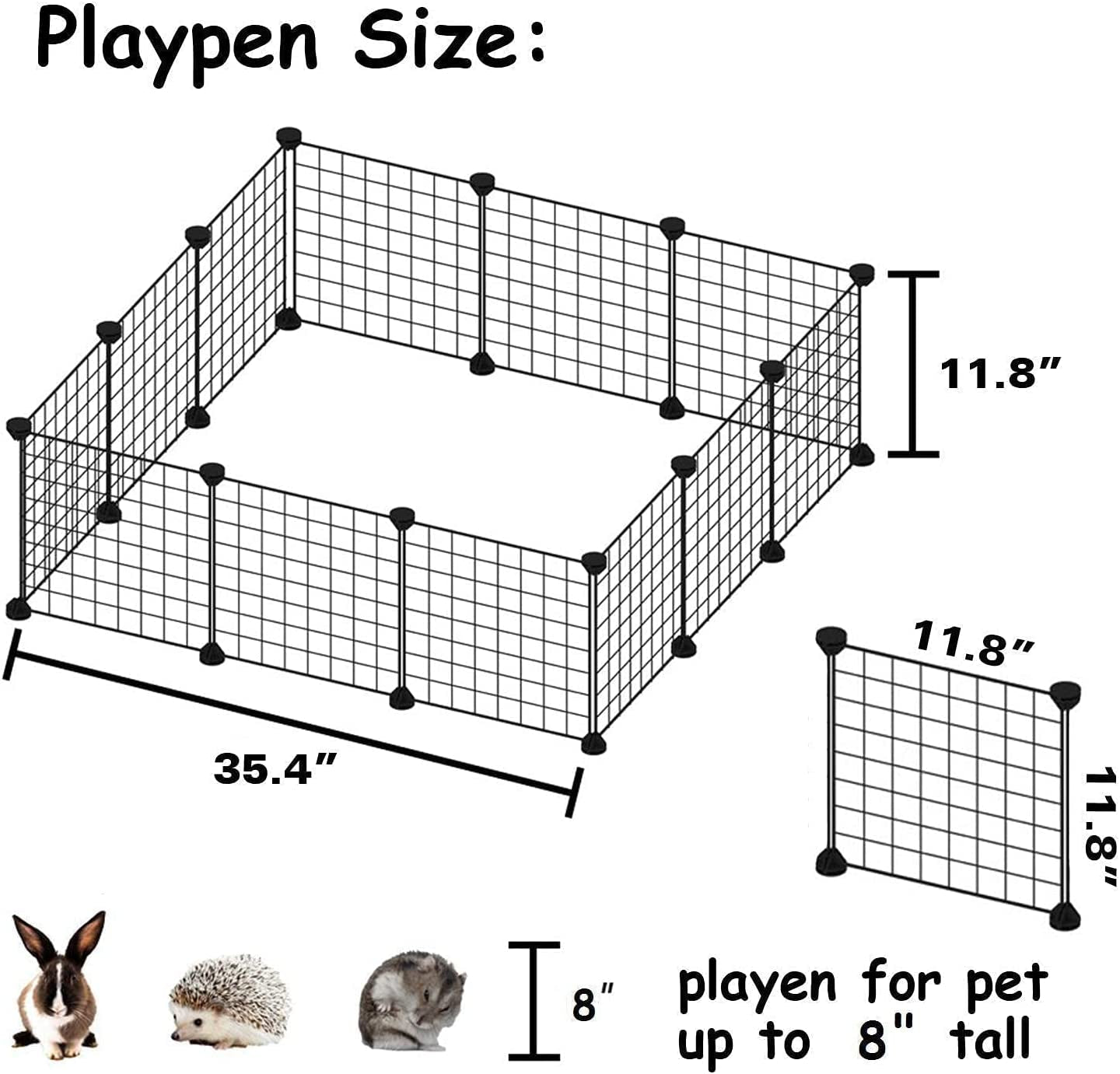 Small Animal Playpen/Cage for Indoor Outdoor Use, Portable Metal Wire Yard Fence for Guinea Pigs, Bunny, Turtle, Hamster, Blanket, 12 Panels (11.8X11.8)