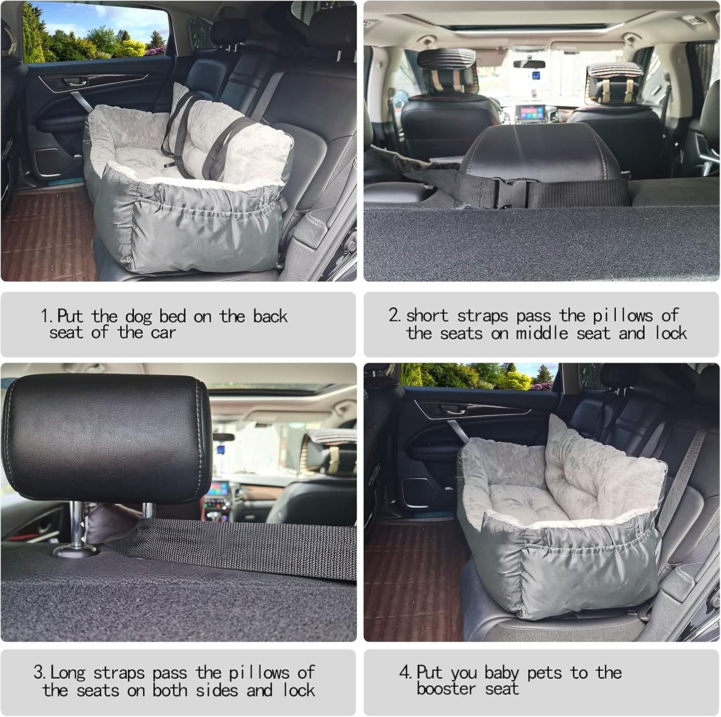 Dog Car Seat - Washable, Anti-Slip Booster for Medium Dogs up to 65 LBS, 2 Seat Belts