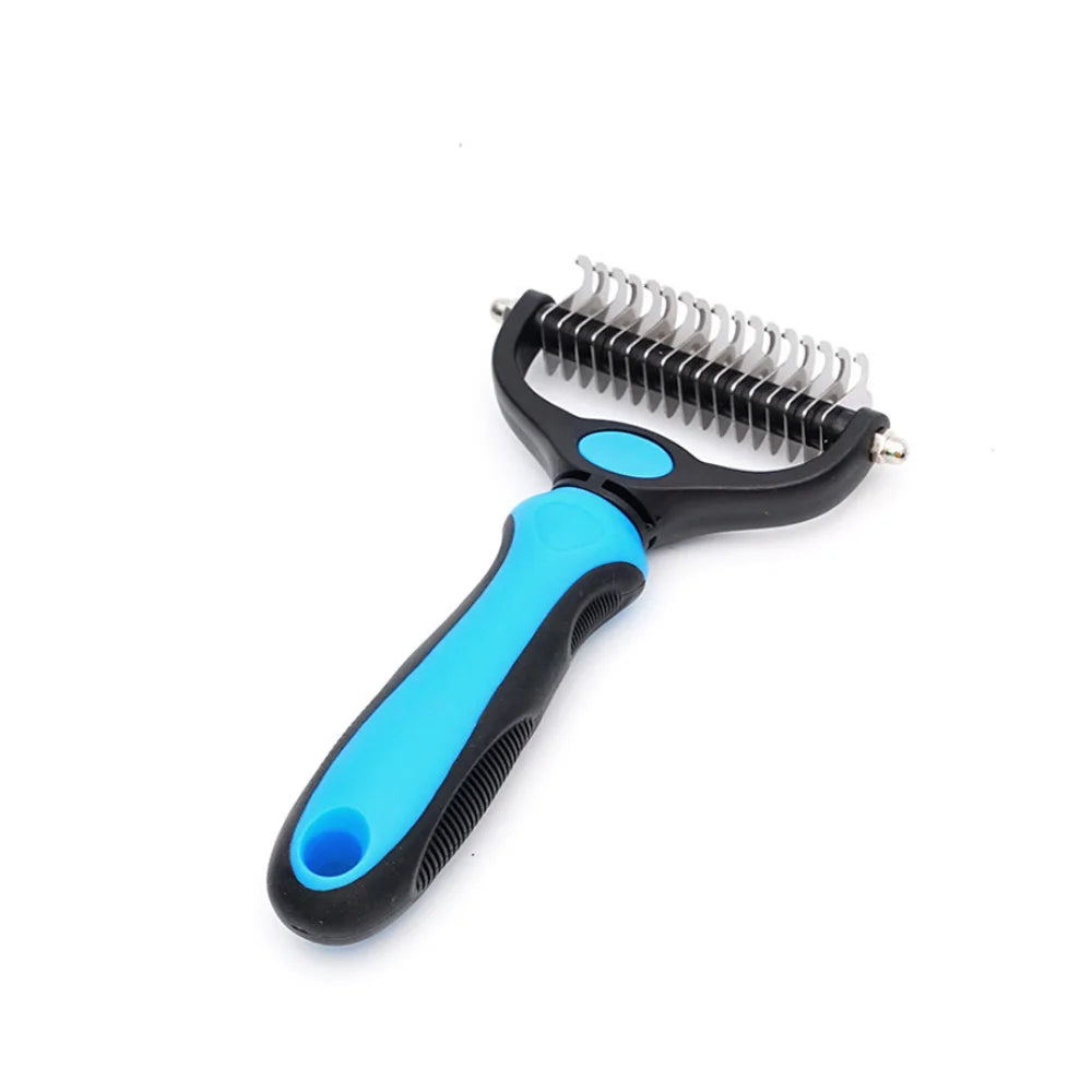 Pet Comb Stainless Steel Double-Sided Shedding Dematting Cat Dog Rake Pet Brush with Stainless Steel Dog Tag,Paw Pet Stainless (BLUE)