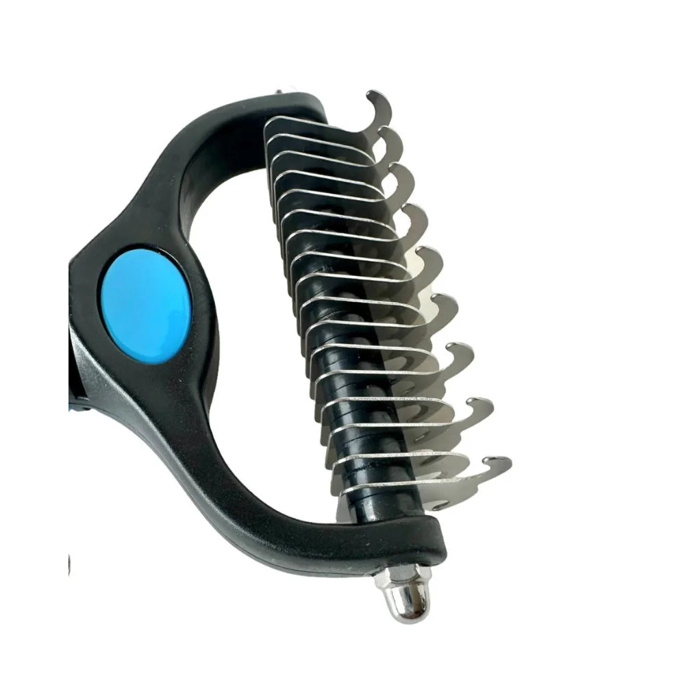 Pet Comb Stainless Steel Double-Sided Shedding Dematting Cat Dog Rake Pet Brush with Stainless Steel Dog Tag,Paw Pet Stainless (BLUE)