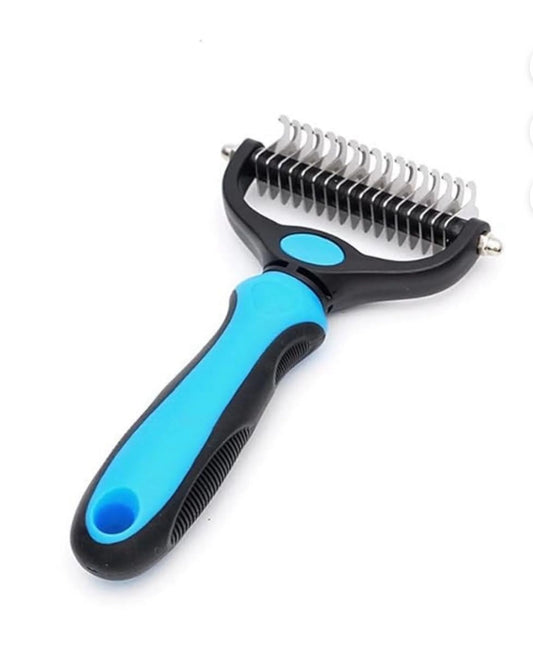 Pet Comb Stainless Steel Double-Sided Shedding Dematting Cat Dog Rake Pet Brush with Stainless Steel Dog Tag,Paw Pet Stainless (BLUE)