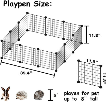 Small Animal Playpen/Cage for Indoor Outdoor Use, Portable Metal Wire Yard Fence for Guinea Pigs, Bunny, Turtle, Hamster, Blanket, 12 Panels (11.8X11.8)