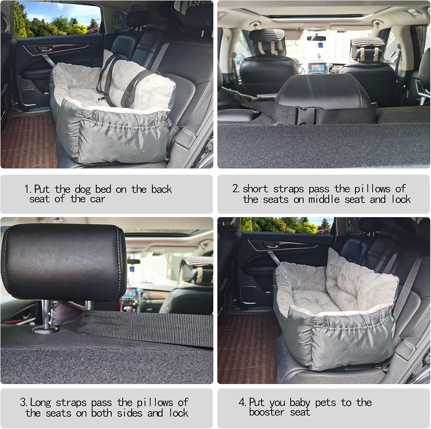 Dog Car Seat - Washable, Anti-Slip Booster for Medium Dogs up to 65 LBS, 2 Seat Belts