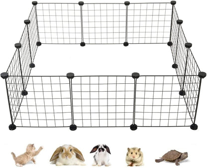 Small Animal Playpen/Cage for Indoor Outdoor Use, Portable Metal Wire Yard Fence for Guinea Pigs, Bunny, Turtle, Hamster, Blanket, 12 Panels (11.8X11.8)