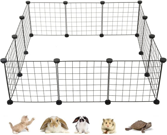 Small Animal Playpen/Cage for Indoor Outdoor Use, Portable Metal Wire Yard Fence for Guinea Pigs, Bunny, Turtle, Hamster, Blanket, 12 Panels (11.8X11.8)